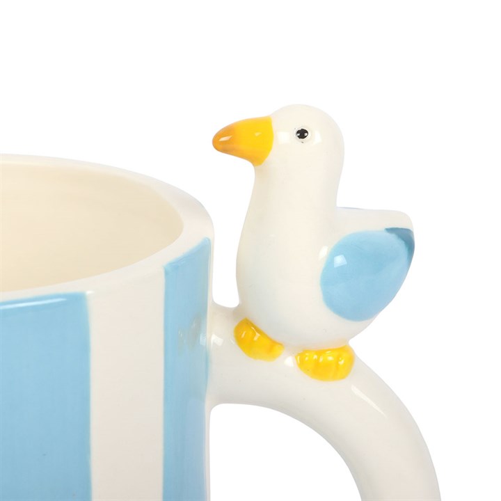 close up of 3D seagull perched on the handle on white background