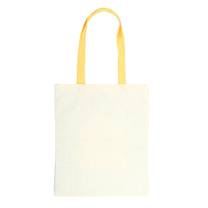 Neutral creqm back of Polycotton tote bag with yellow handles